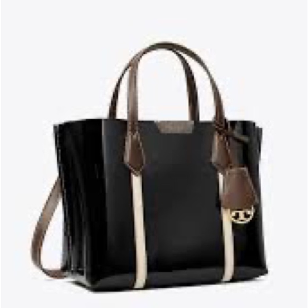 Tory Burch SMALL PERRY PATENT TRIPLE-COMPARTMENT TOTE Black NWOT